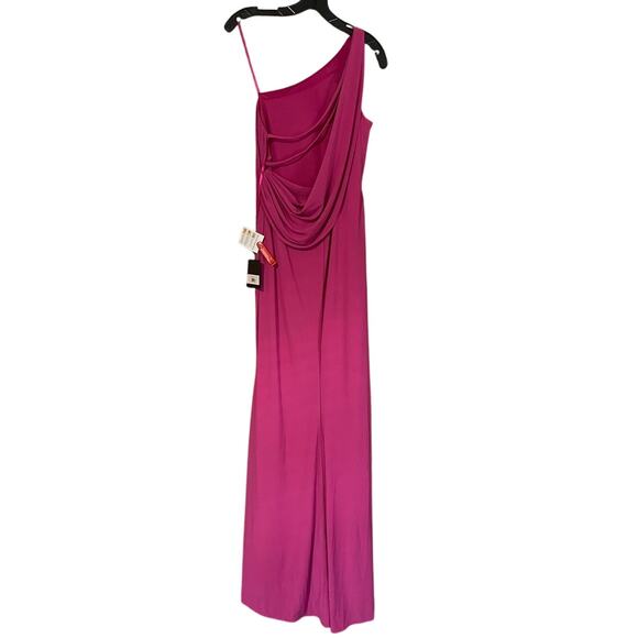 Mac Duggal NEW Size 2 Candy Pink Jersey One Shoulder Draped Back Gown NWT 26512 - Picture 6 of 9